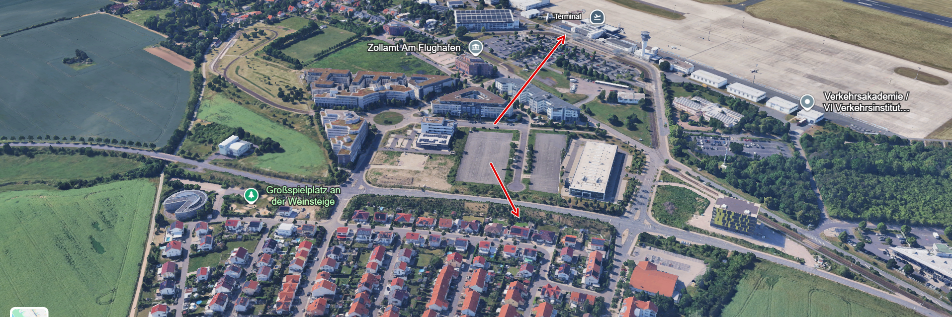 Lage und Umgebung des Parkplatzes am Flughafen Erfurt-Weimar
