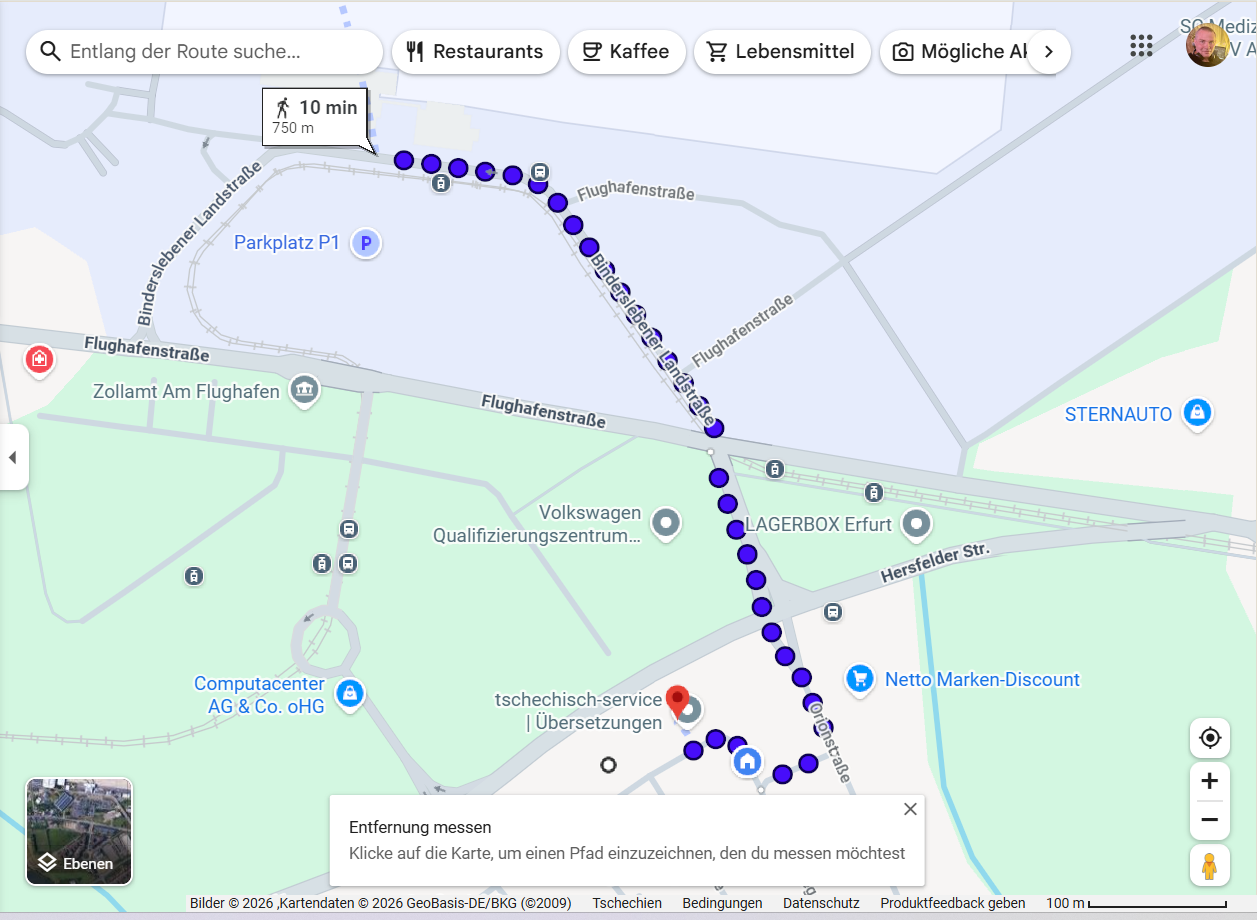 Parken am Flughafen Erfurt-Weimar – Weg zum Privatparkplatz